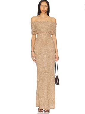 NEW MAJORELLE Off-Shoulder Maxi Dress in Beige